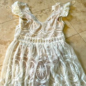 White, sheer lace, body suit dress